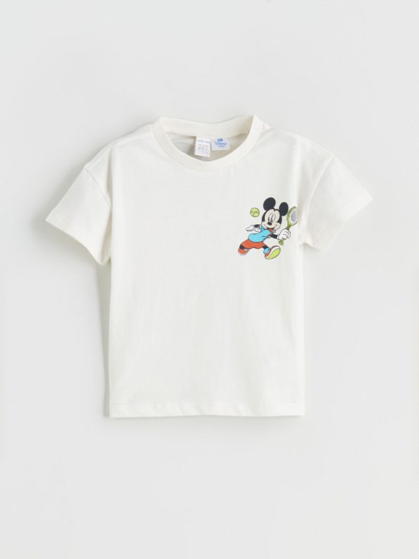 LCW Baby Beige Mickey Mouse Printed Baby Boys T-Shirt and Shorts Set