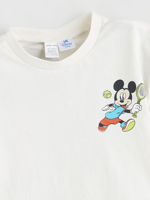 LCW Baby Beige Mickey Mouse Printed Baby Boys T-Shirt and Shorts Set