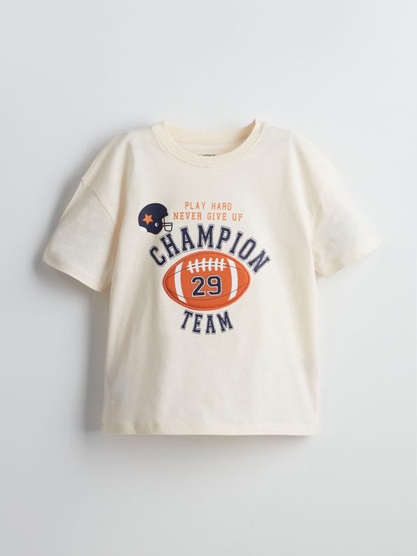 LCW Kids Beige Printed Crew Neck T-Shirt and Shorts Set