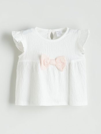 LCW Baby Cream Ribbon Girls' Blouse and Shorts Set