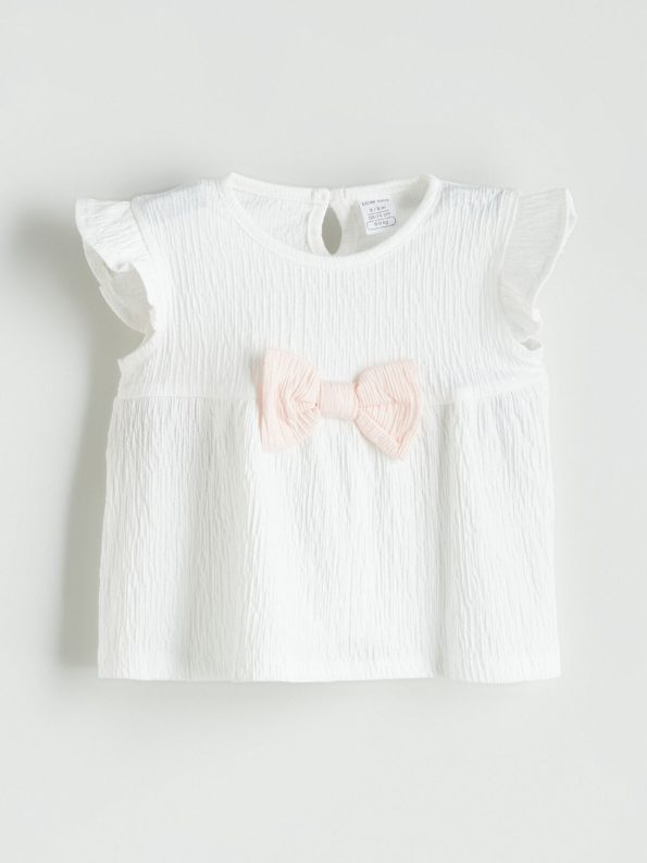 LCW Baby Cream Ribbon Girls' Blouse and Shorts Set