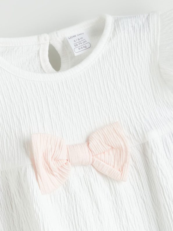 LCW Baby Cream Ribbon Girls' Blouse and Shorts Set