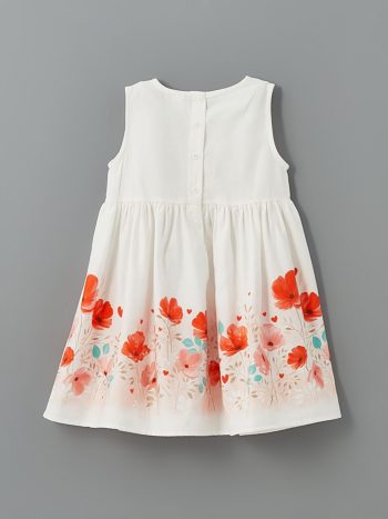LCW Kids Cream Floral Satin Dress for Girls
