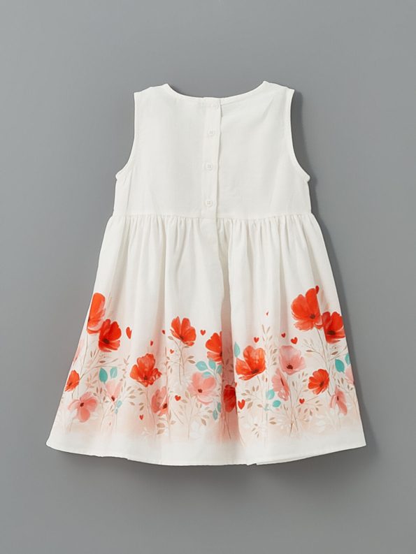 LCW Kids Cream Floral Satin Dress for Girls
