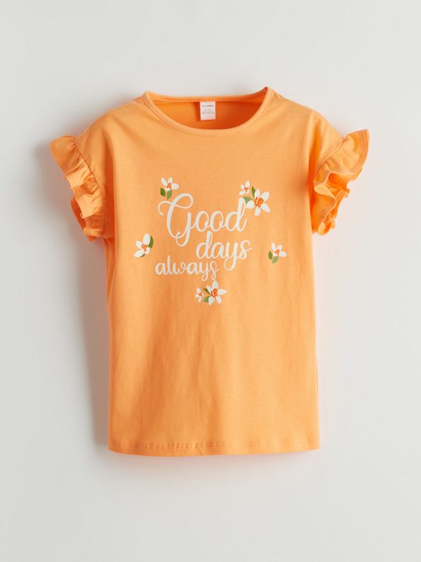 LCW Kids Orange Printed T-Shirt for Girls