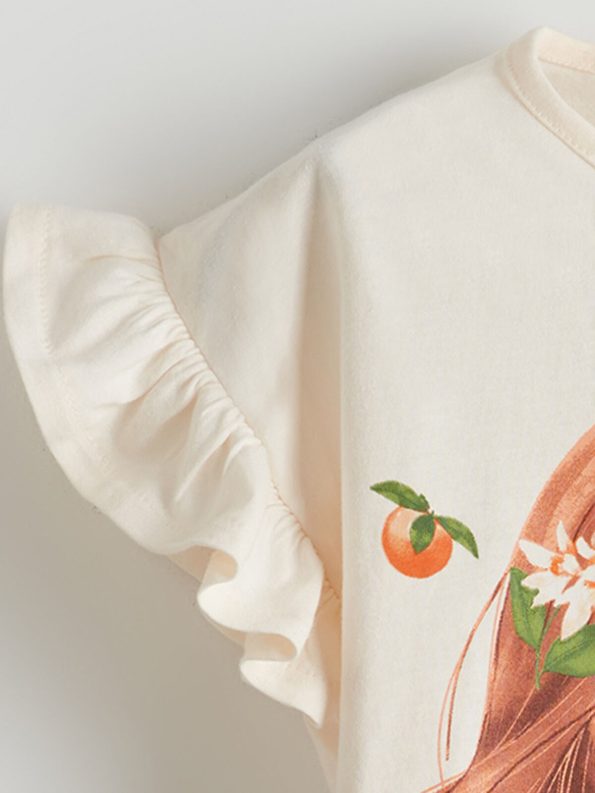 LCW Kids Cream Printed T-Shirt for Girls