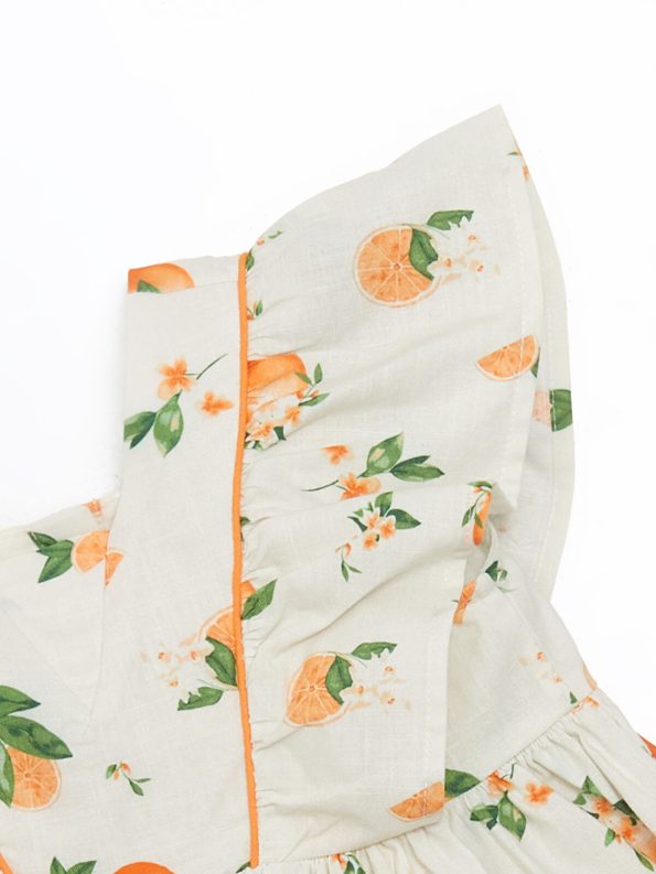 LCW Kids Ivory Square Neck Orange Print Dress