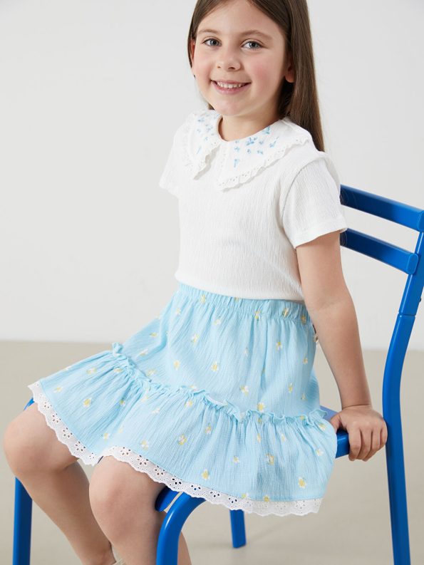LCW Kids Cream Floral Blouse and Skirt Set