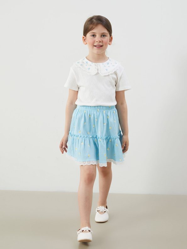 LCW Kids Cream Floral Blouse and Skirt Set