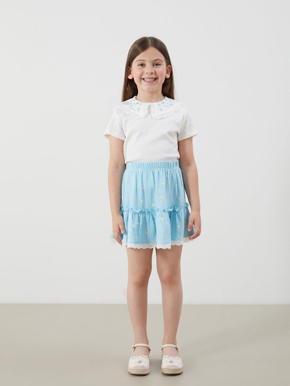 LCW Kids Cream Floral Blouse and Skirt Set