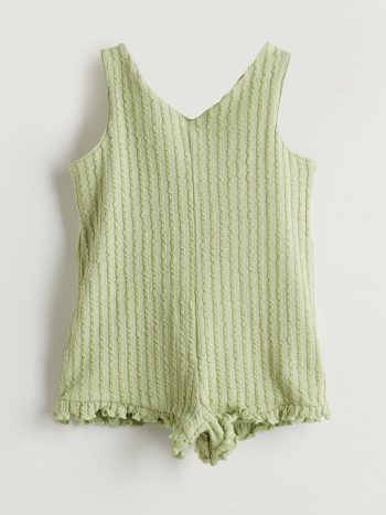 LCW Baby Green V-Neck Girls' Bodysuit