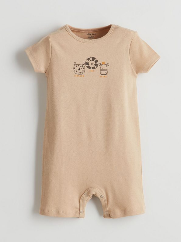 LCW ECO Beige Printed Short Sleeve Baby Bodysuit