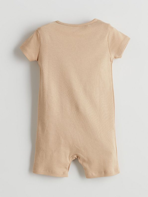LCW ECO Beige Printed Short Sleeve Baby Bodysuit