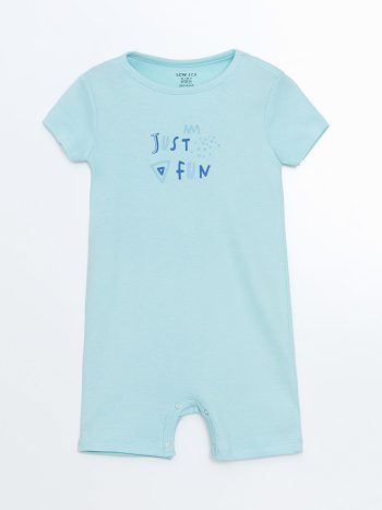 LCW ECO Turquoise Printed Short Sleeve Baby Romper