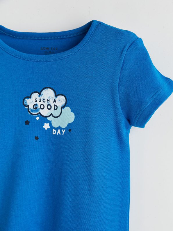 LCW ECO Blue Printed Short Sleeve Baby Bodysuit