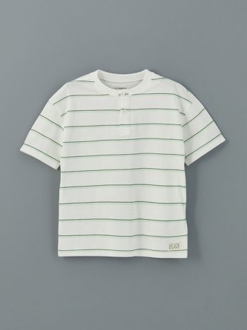 LCW Kids Cream Striped Short Sleeve T-Shirt and Pants Set
