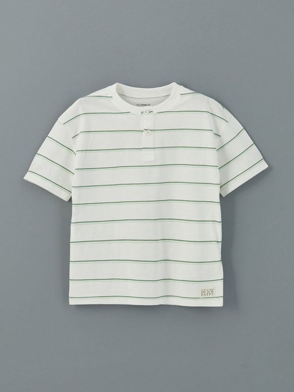LCW Kids Cream Striped Short Sleeve T-Shirt and Pants Set