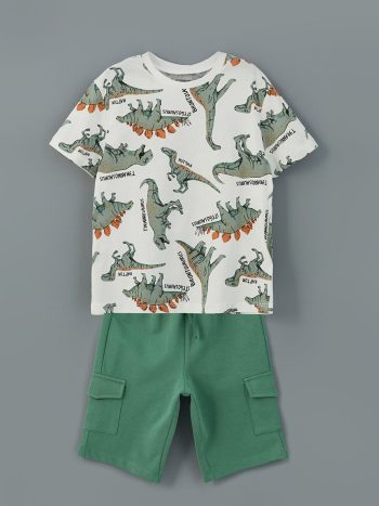 LCW Kids Cream Crew Neck Boys T-Shirt and Shorts Set