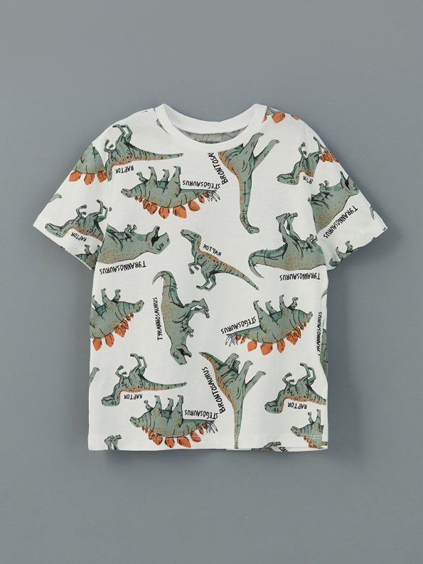 LCW Kids Cream Crew Neck Boys T-Shirt and Shorts Set
