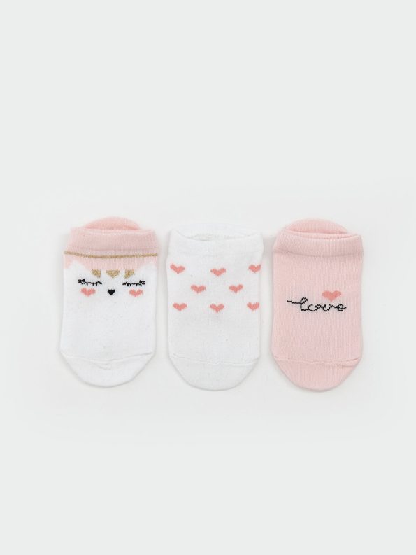 LCW ECO Pink Printed Girls' Ankle Socks Set of 3