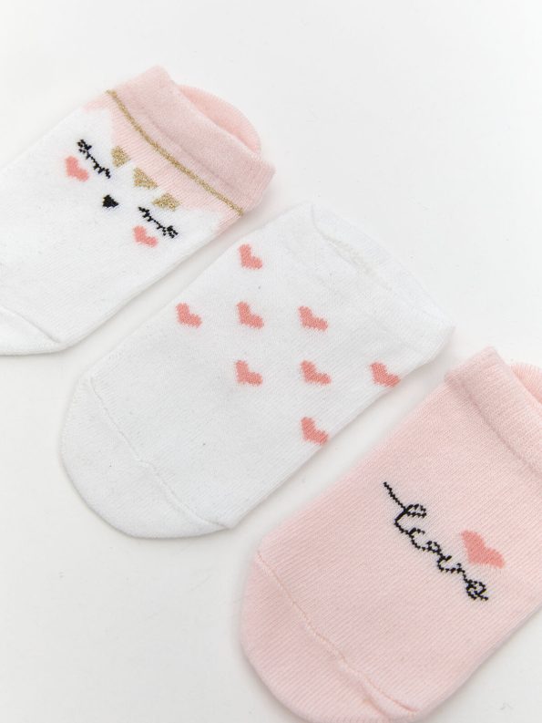 LCW ECO Pink Printed Girls' Ankle Socks Set of 3