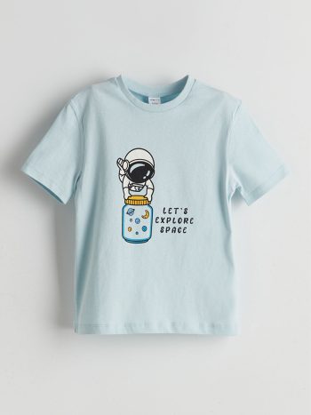 LCW ECO Blue Printed Crew Neck T-Shirt for Boys
