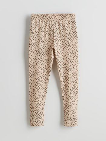 LCW ECO Beige Elastic Waist Floral Leggings for Girls
