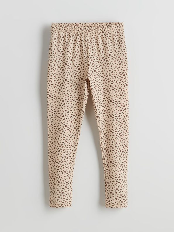 LCW ECO Beige Elastic Waist Floral Leggings for Girls