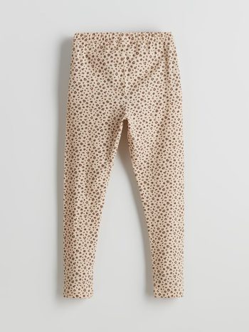 LCW ECO Beige Elastic Waist Floral Leggings for Girls