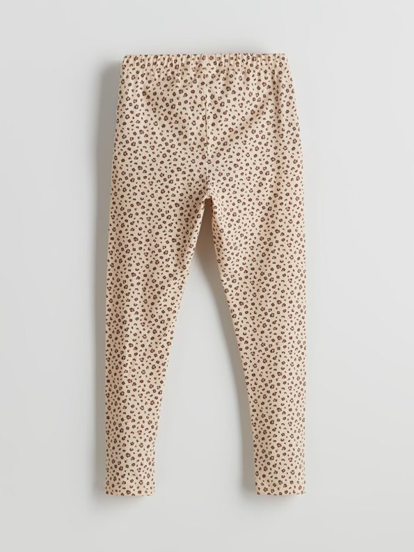LCW ECO Beige Elastic Waist Floral Leggings for Girls