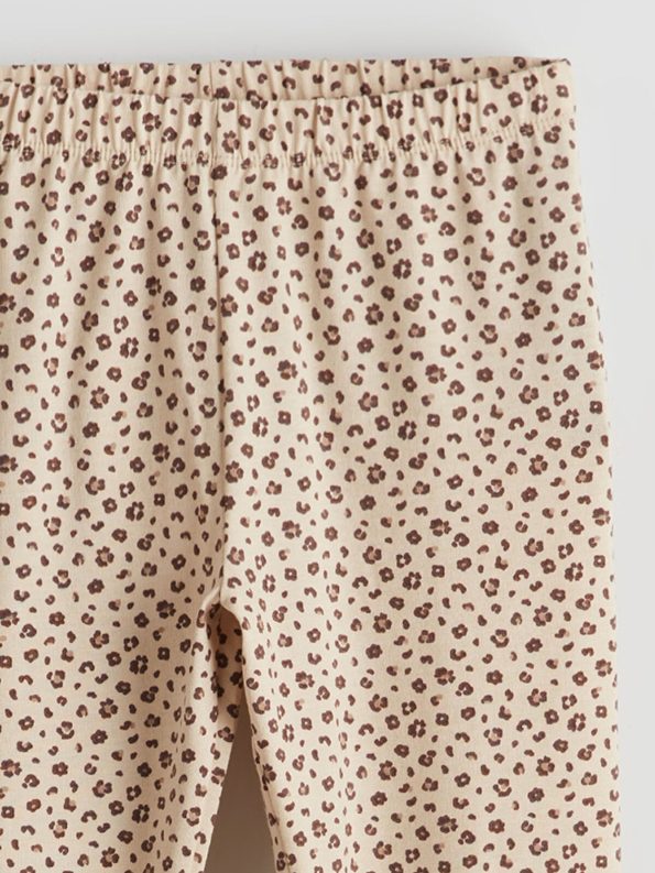 LCW ECO Beige Elastic Waist Floral Leggings for Girls
