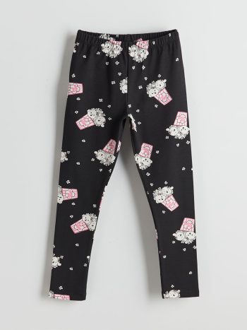 LCW ECO Black Waistband Floral Girls' Leggings
