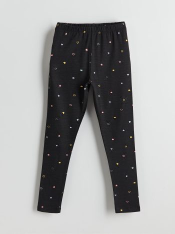 LCW ECO Black Elastic Waist Floral Leggings for Girls
