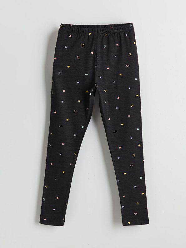 LCW ECO Black Elastic Waist Floral Leggings for Girls