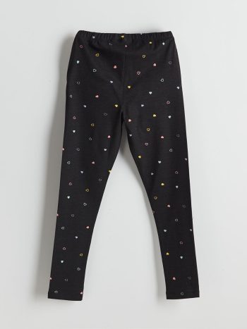 LCW ECO Black Elastic Waist Floral Leggings for Girls