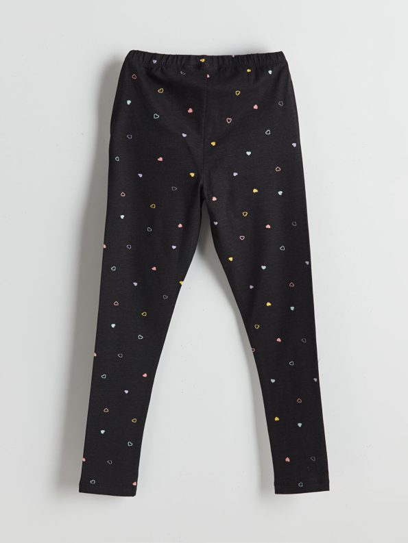LCW ECO Black Elastic Waist Floral Leggings for Girls