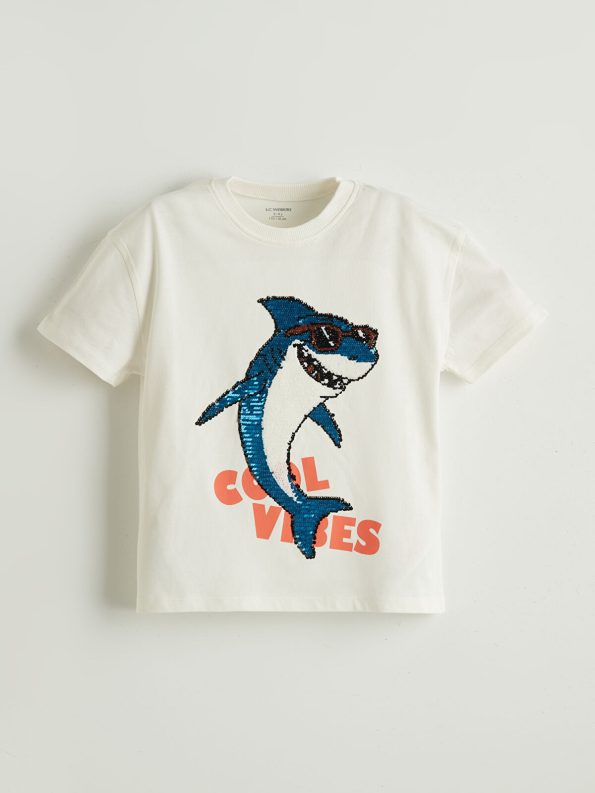 LCW Kids Cream Printed Boys T-Shirt and Shorts Set