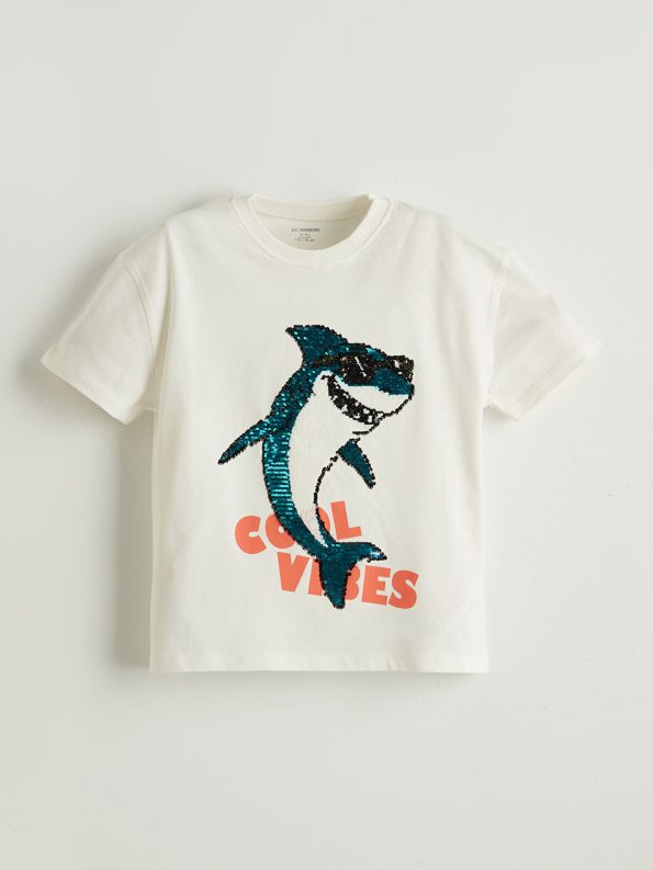 LCW Kids Cream Printed Boys T-Shirt and Shorts Set