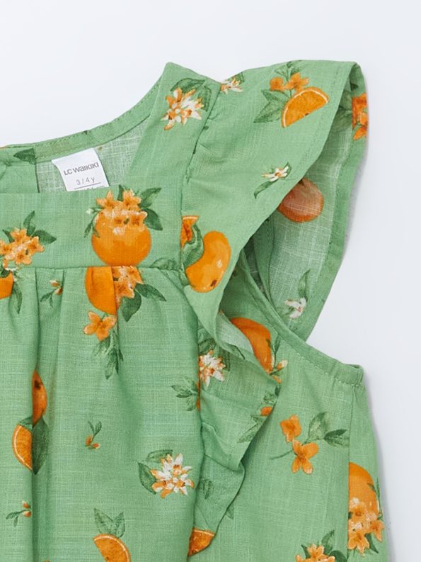 LCW Kids Green Orange Printed Girls Blouse and Capri Pants Set