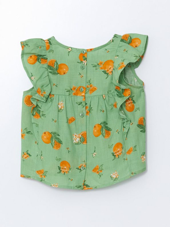 LCW Kids Green Orange Printed Girls Blouse and Capri Pants Set