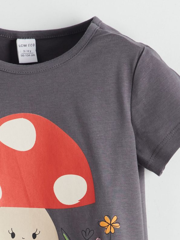 LCW ECO Gray Crew Neck Printed T-Shirt for Girls