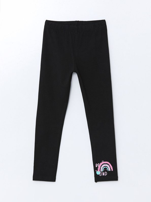 LCW ECO Black Elastic Waist Printed Girls Leggings Set