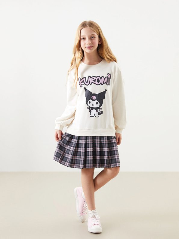 LCW Kids Ecru Crew Neck Kuromi Printed Dress