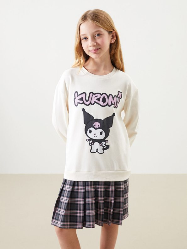 LCW Kids Ecru Crew Neck Kuromi Printed Dress