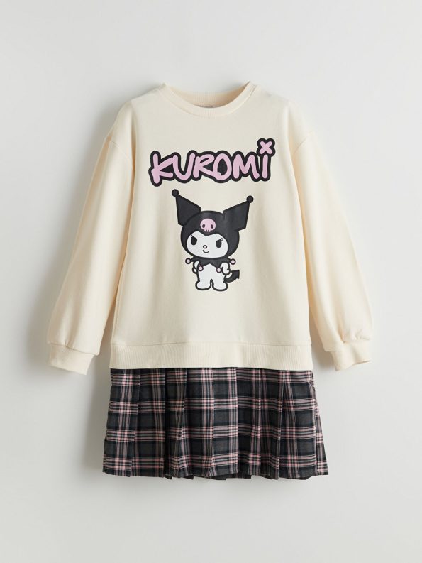 LCW Kids Ecru Crew Neck Kuromi Printed Dress