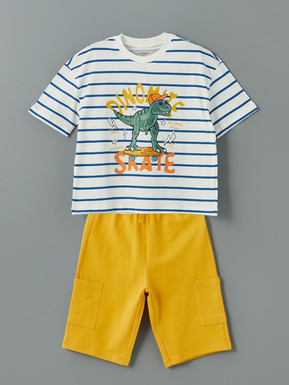 LCW Kids Ecru Crew Neck Boys T-Shirt and Shorts Set