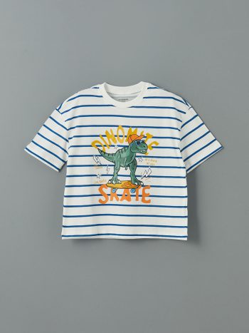LCW Kids Ecru Crew Neck Boys T-Shirt and Shorts Set