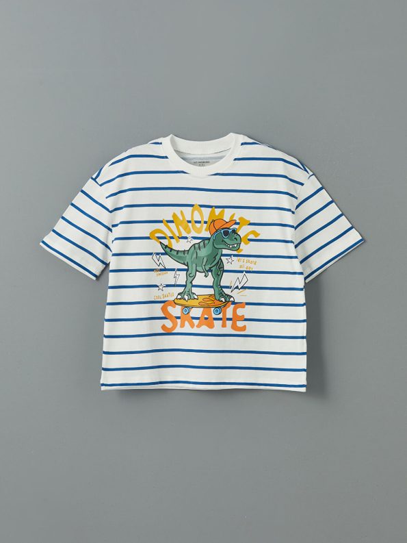 LCW Kids Ecru Crew Neck Boys T-Shirt and Shorts Set
