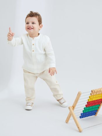 KANZ Ecru Basic Baby Boys Shirt and Pants Set