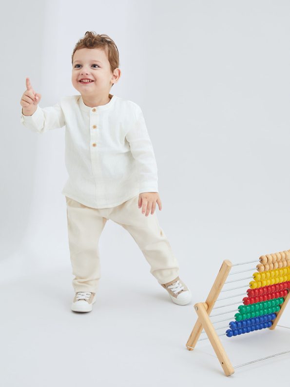 KANZ Ecru Basic Baby Boys Shirt and Pants Set